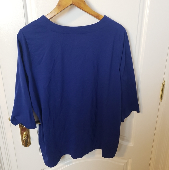 NWOT blue top 3/4 length sleeves with quilt patch on shoulders size 1X - Picture 7 of 7